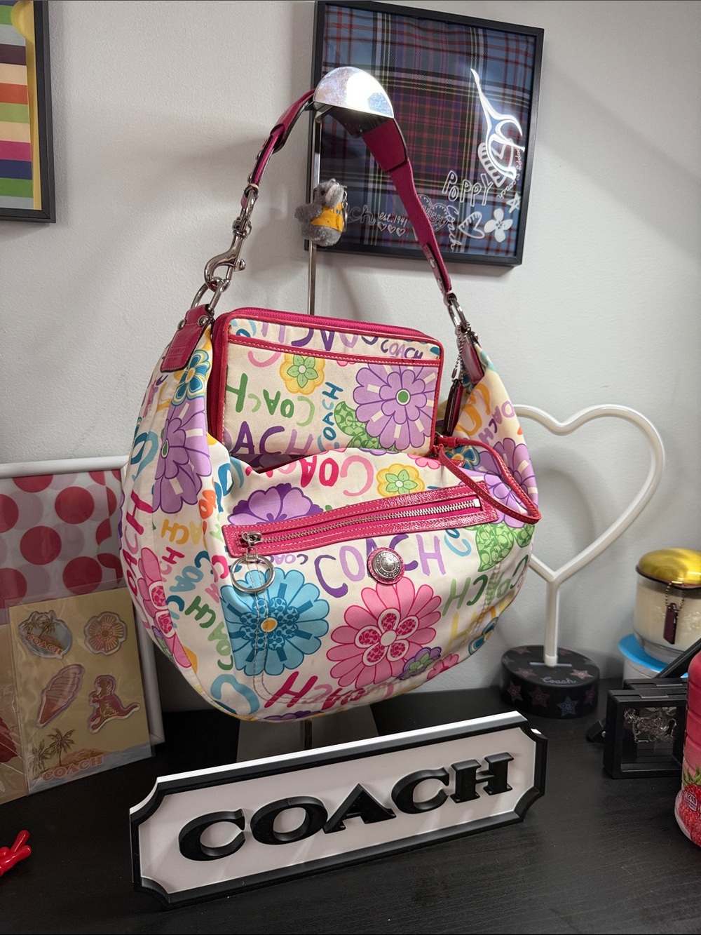 Coach Poppy Scribble Floral Crescent Hobo Bag and Zip Around Slim Wallet